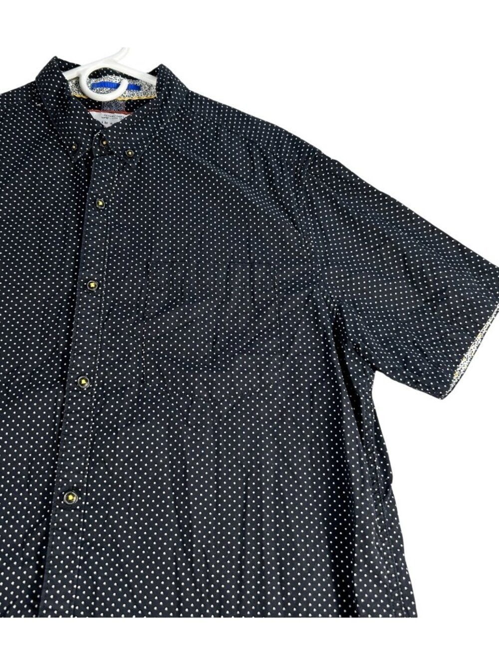 Denim & Flower Black Polka Dot Button-Down Shirt Mens XL Slim Fit Contrast Cuffs